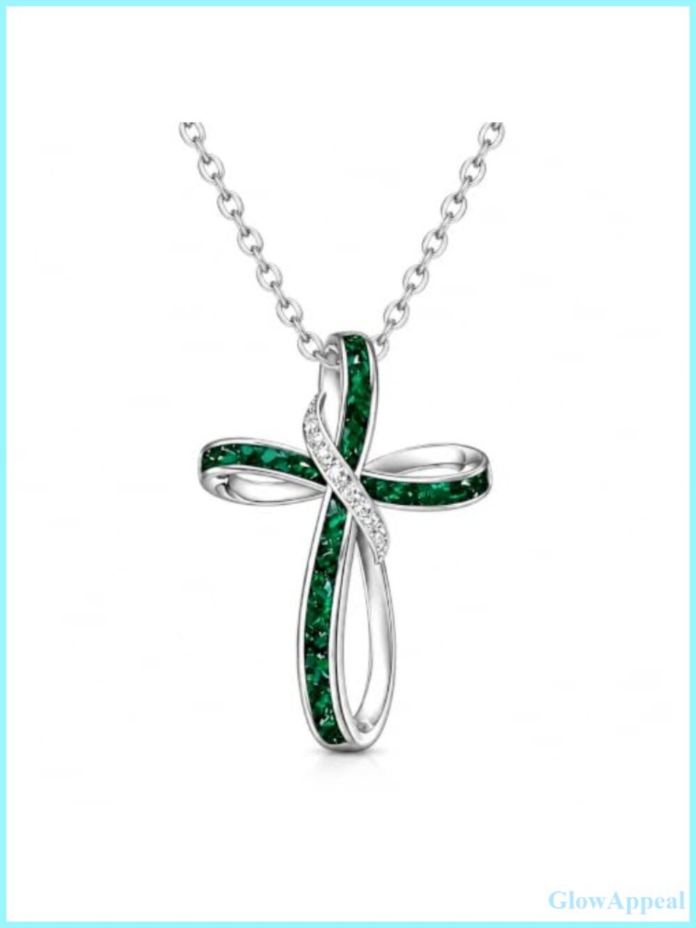 White Gold Plated Cross Necklace with Malachite Zircon Pendant